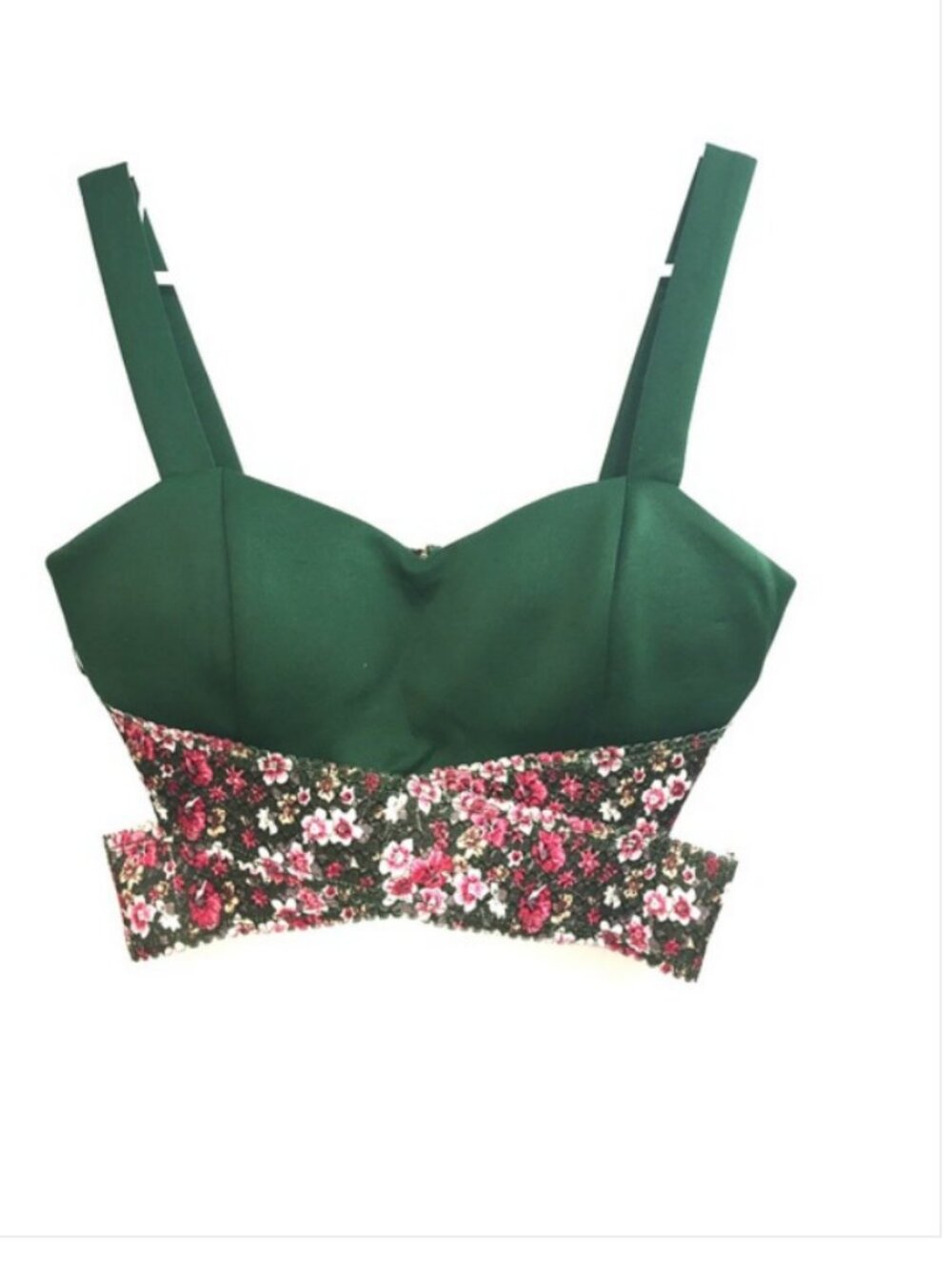 Love Culture Green Pink Floral Print Cutout Bralette Crop Top